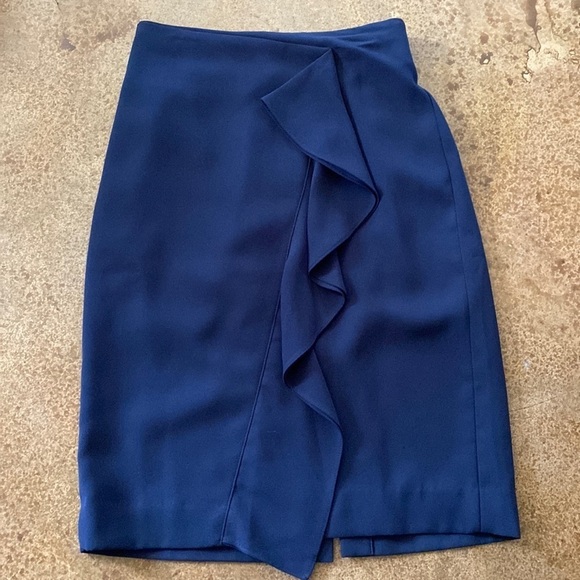 J. Crew academia navy high waist front‎ ruffle pencil skirt - Picture 4 of 9